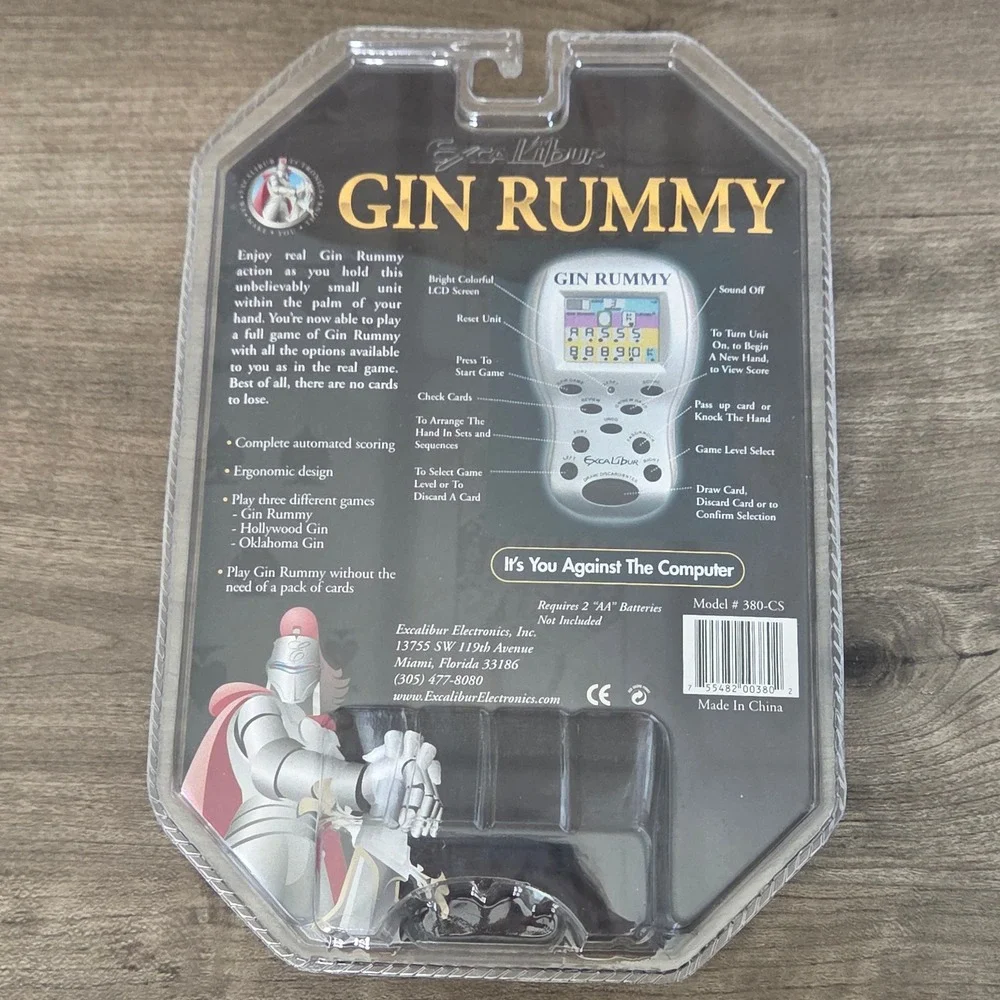 Excalibur Handheld Gin Rummy Game Silver Electronic Executive Travel One Size